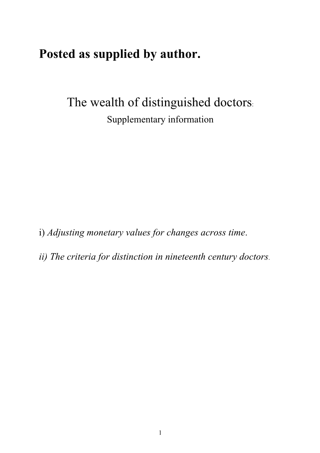 Posted As Supplied by Author. the Wealth of Distinguished Doctors