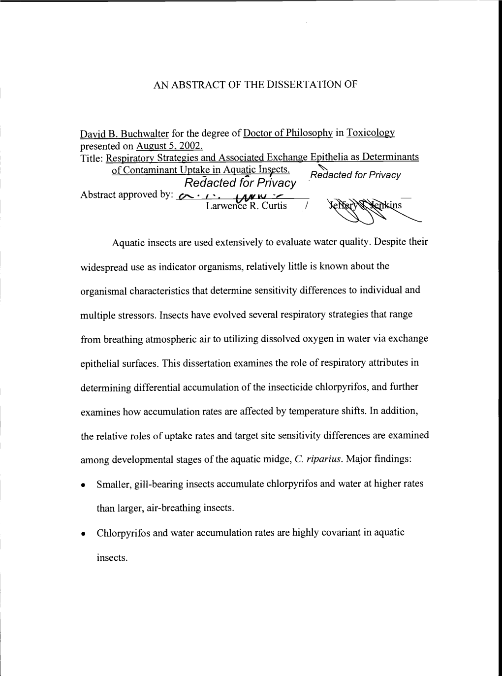 Respiratory Strategies and Associated Exchange Epithelia As Determinants Redacted for Privacy Redacted for Privacy Abstrac