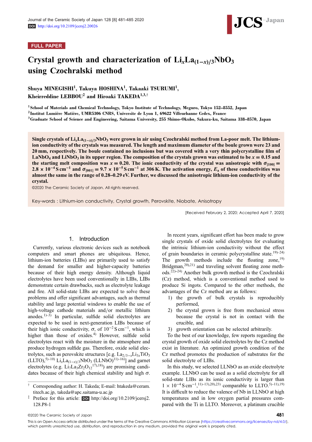 Crystal Growth and Characterization of Lixla(1−X)/3Nbo3 Using Czochralski Method