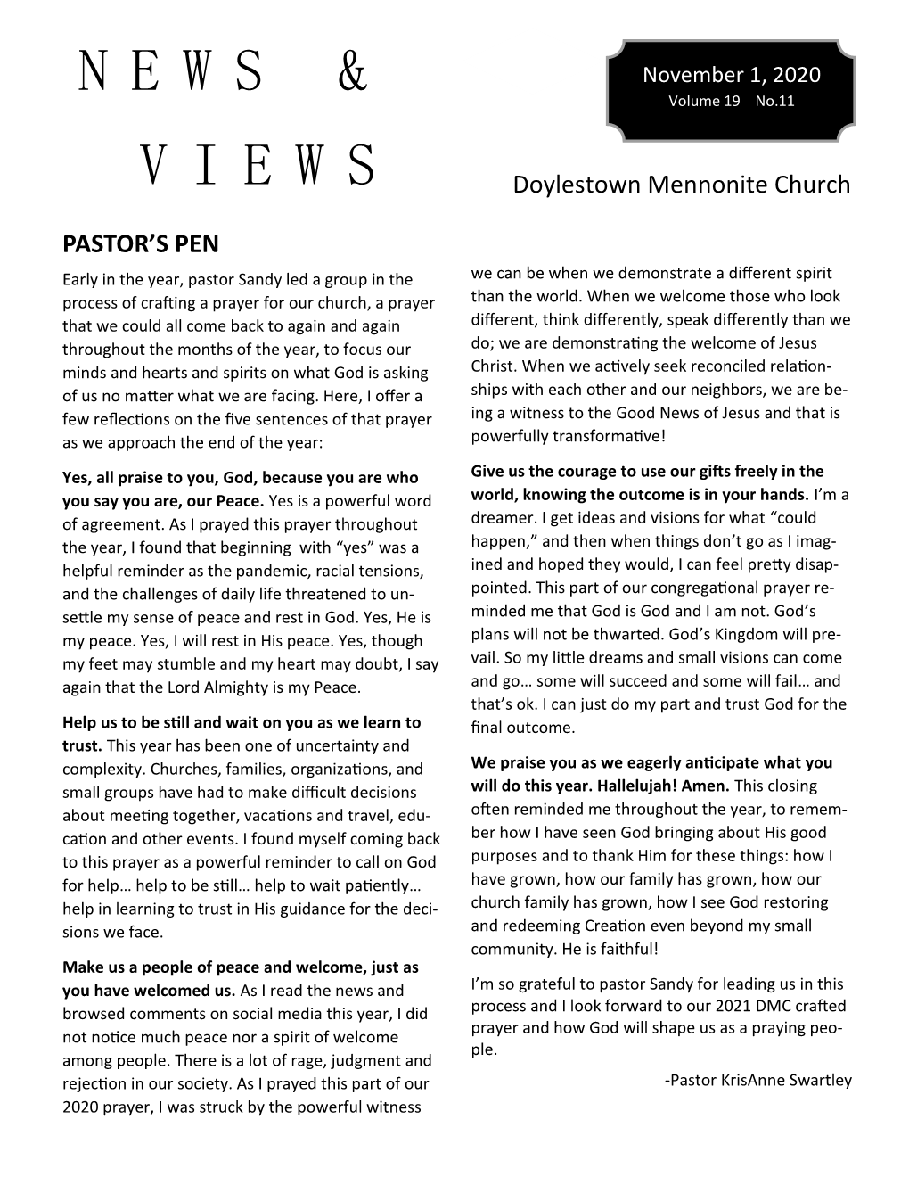 NEWS & VIEWS Doylestown Mennonite Church