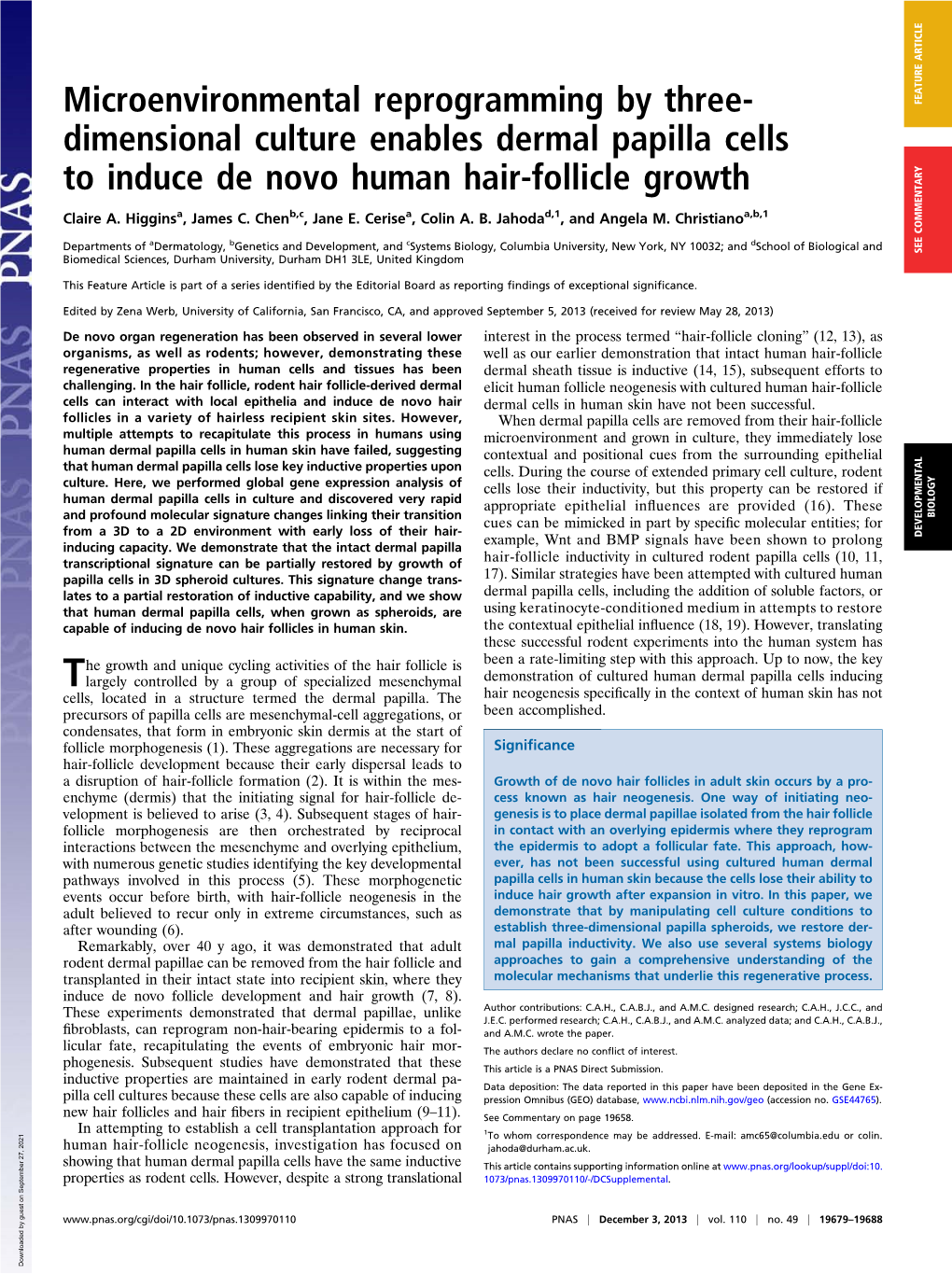 Dimensional Culture Enables Dermal Papilla Cells to Induce De Novo Human Hair-Follicle Growth