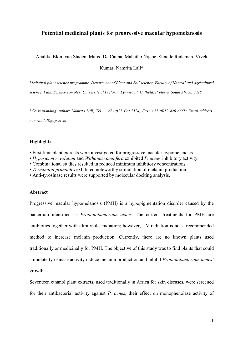 Potential Medicinal Plants for Progressive Macular Hypomelanosis