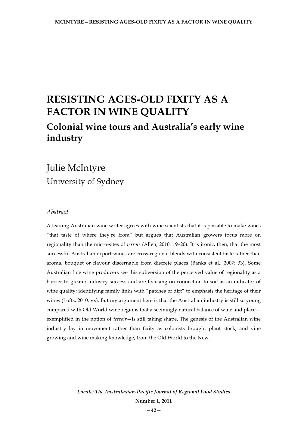Resisting Ages-Old Fixity As a Factor in Wine Quality