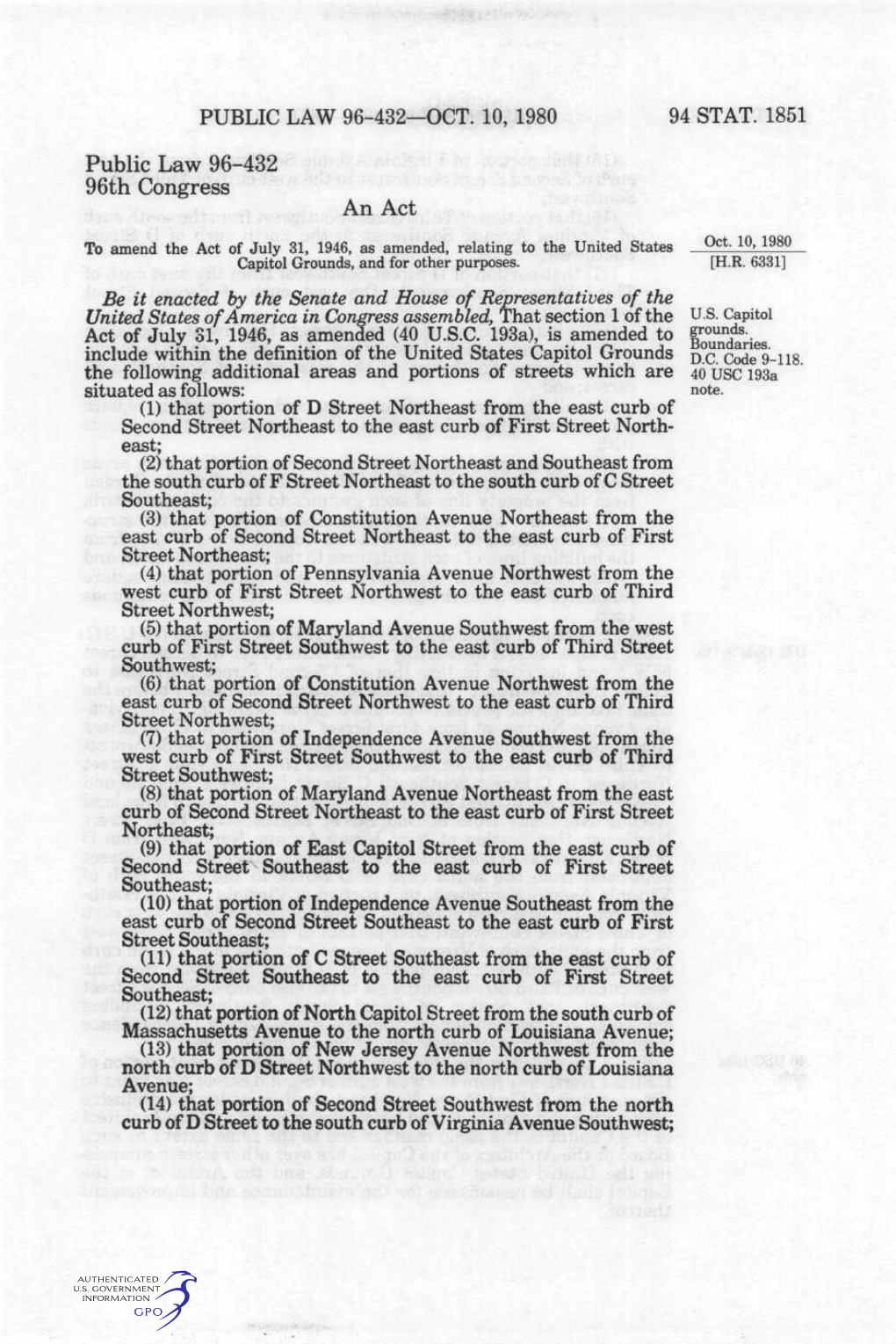 An Act to Amend the Act of July 31, 1946, As Amended, Relating to the United States Oct