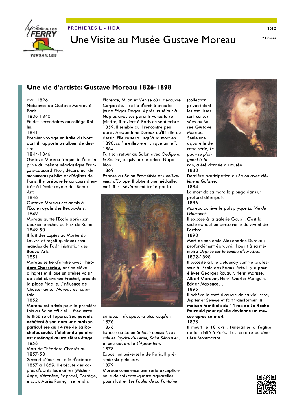Une Visite Au Musée Gustave Moreau 23 Mars