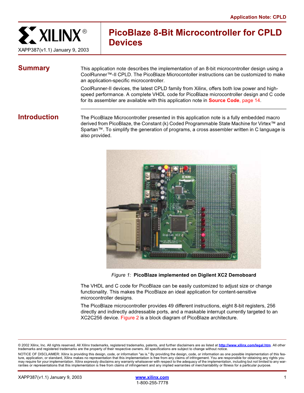 Picoblaze 8-Bit Microcontroller for CPLD Devices Application