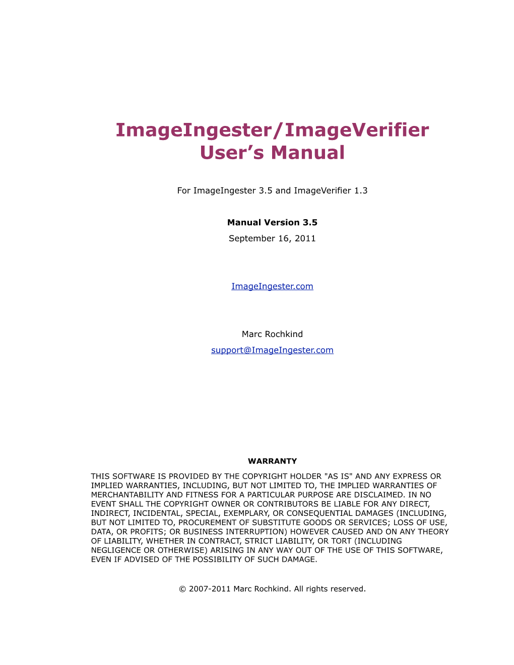 Imageingester/Imageverifier User's Manual