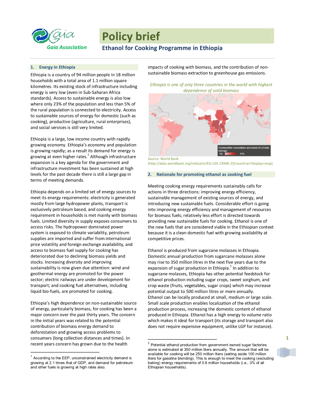 Policy Brief Gaia Association Ethanol for Cooking Programme in Ethiopia