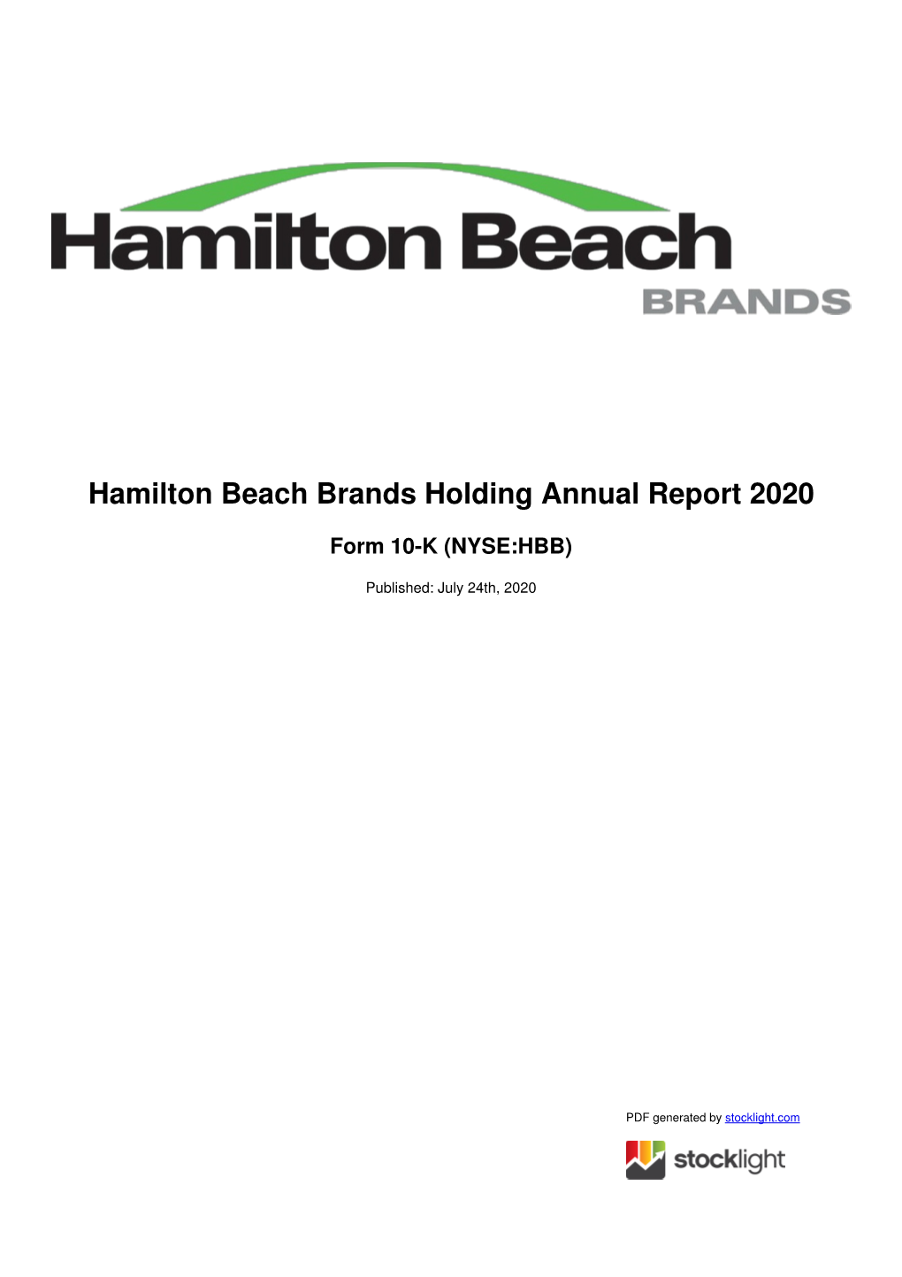 Hamilton Beach Brands Holding Annual Report 2020