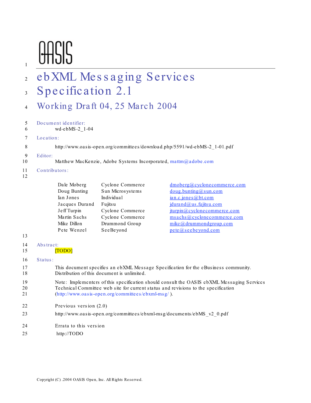 Ebxml Messaging Services Specification