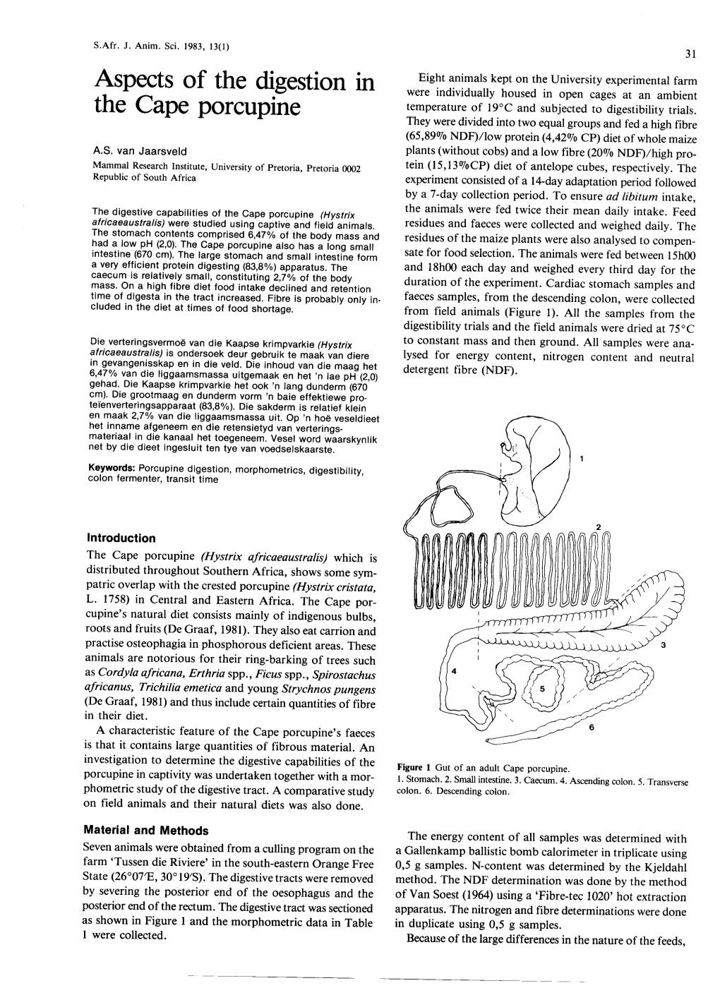 Aspects of the Digestion in the Cape Porcupine