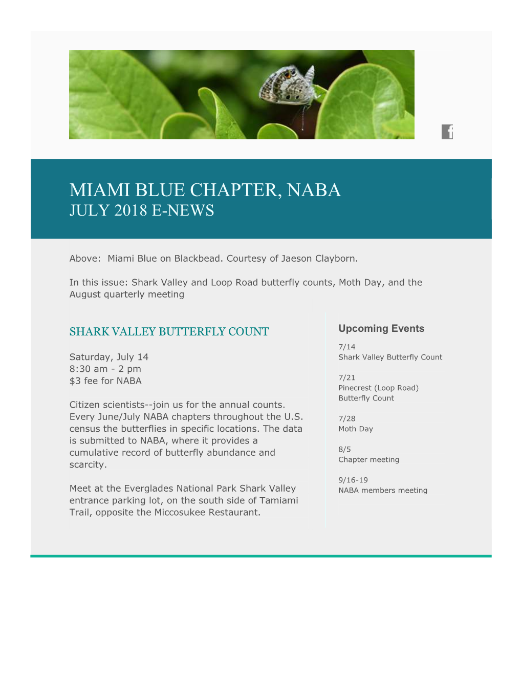 Miami Blue Chapter, Naba July 2018 E-News