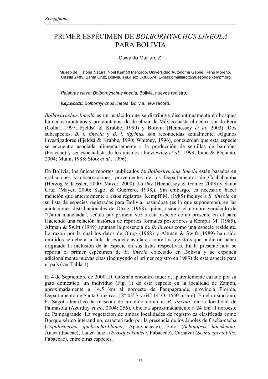 Primer Espécimen De Bolborhynchus Lineola Para Bolivia