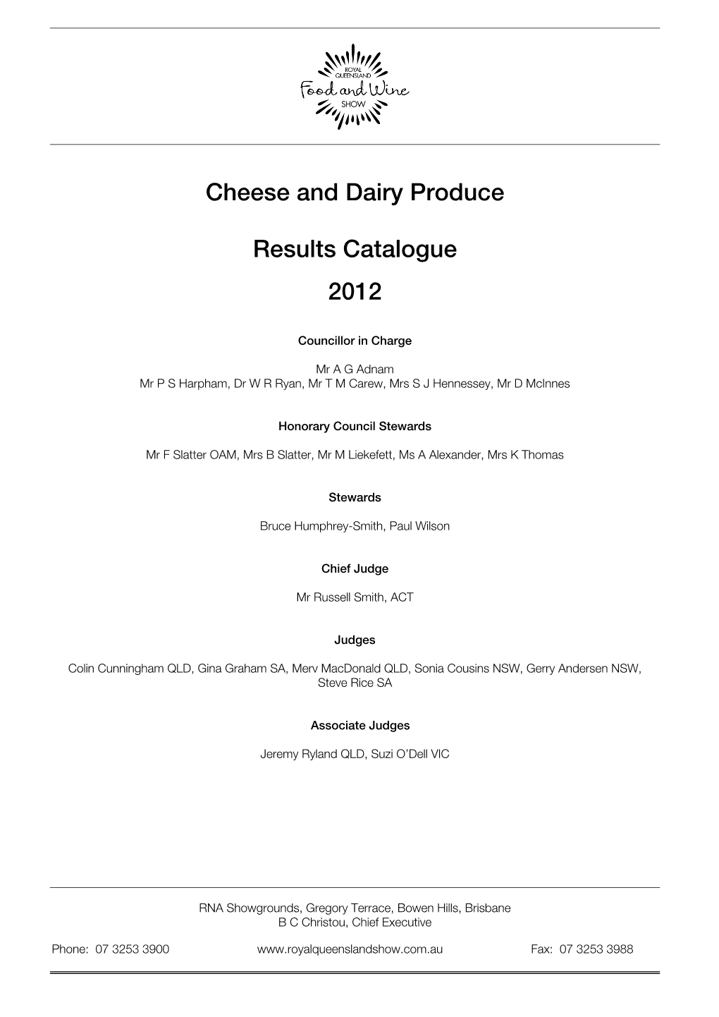 Cheese and Dairy Produce Results Catalogue 2012