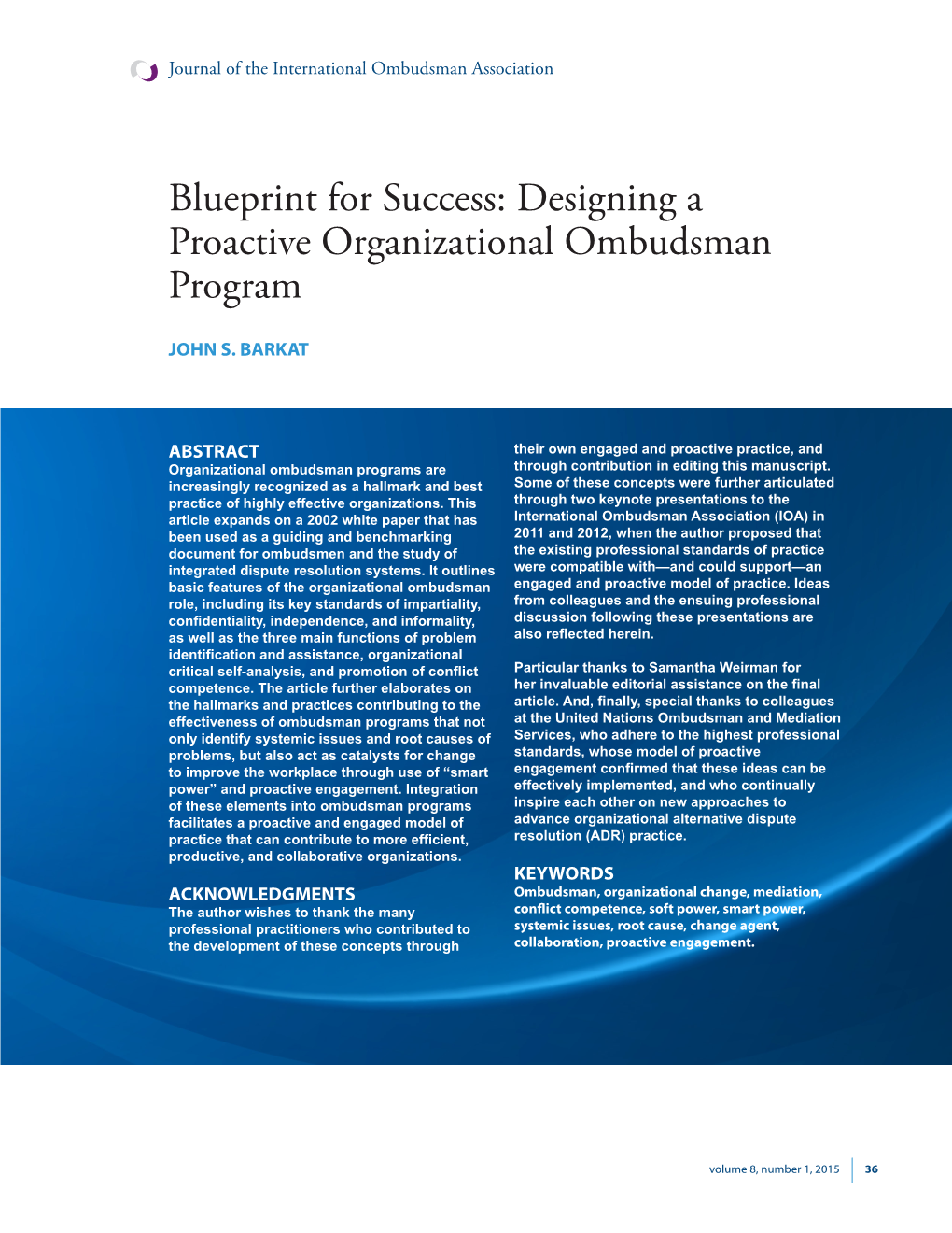 Blueprint for Success: Designing a Proactive Organizational Ombudsman Program