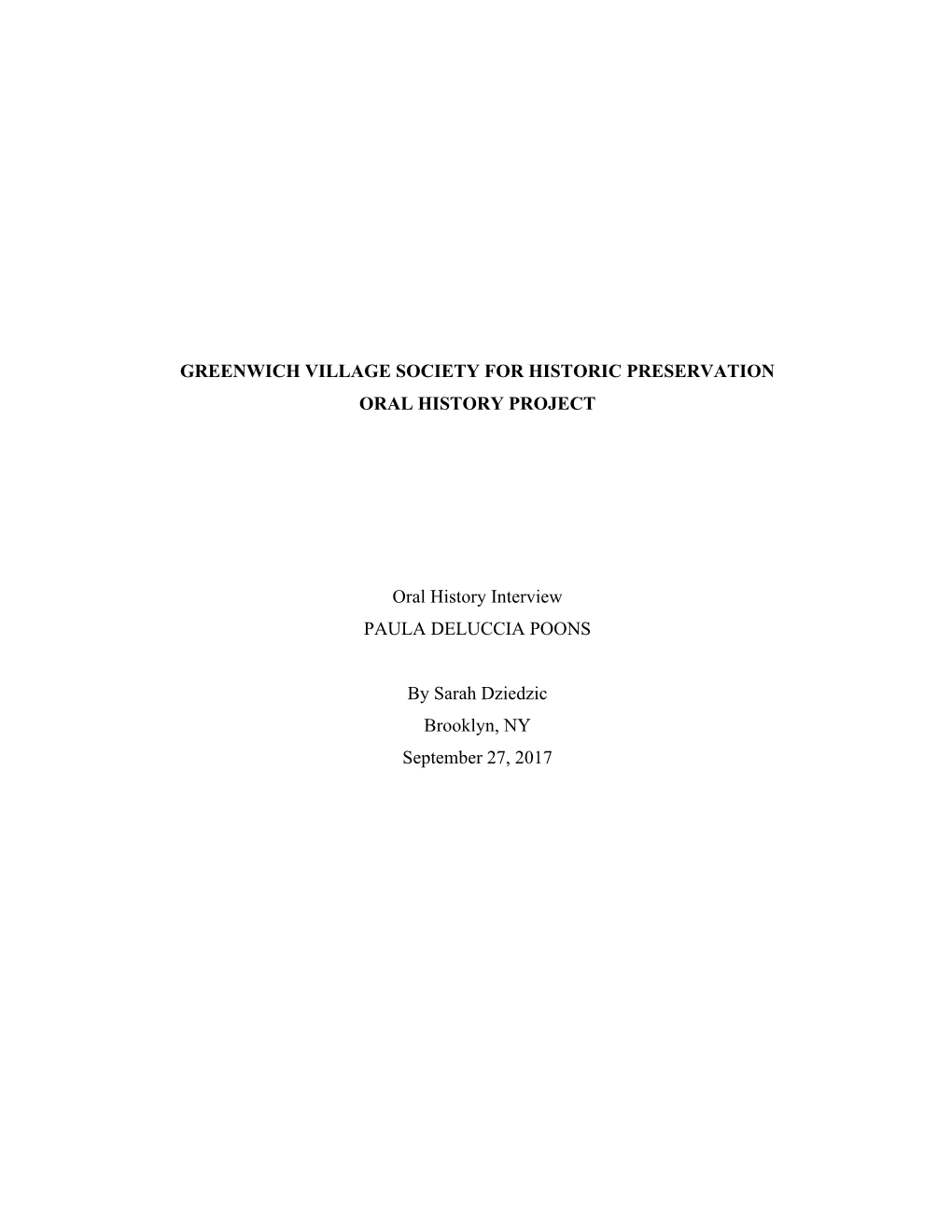 Greenwich Village Society for Historic Preservation Oral History Project