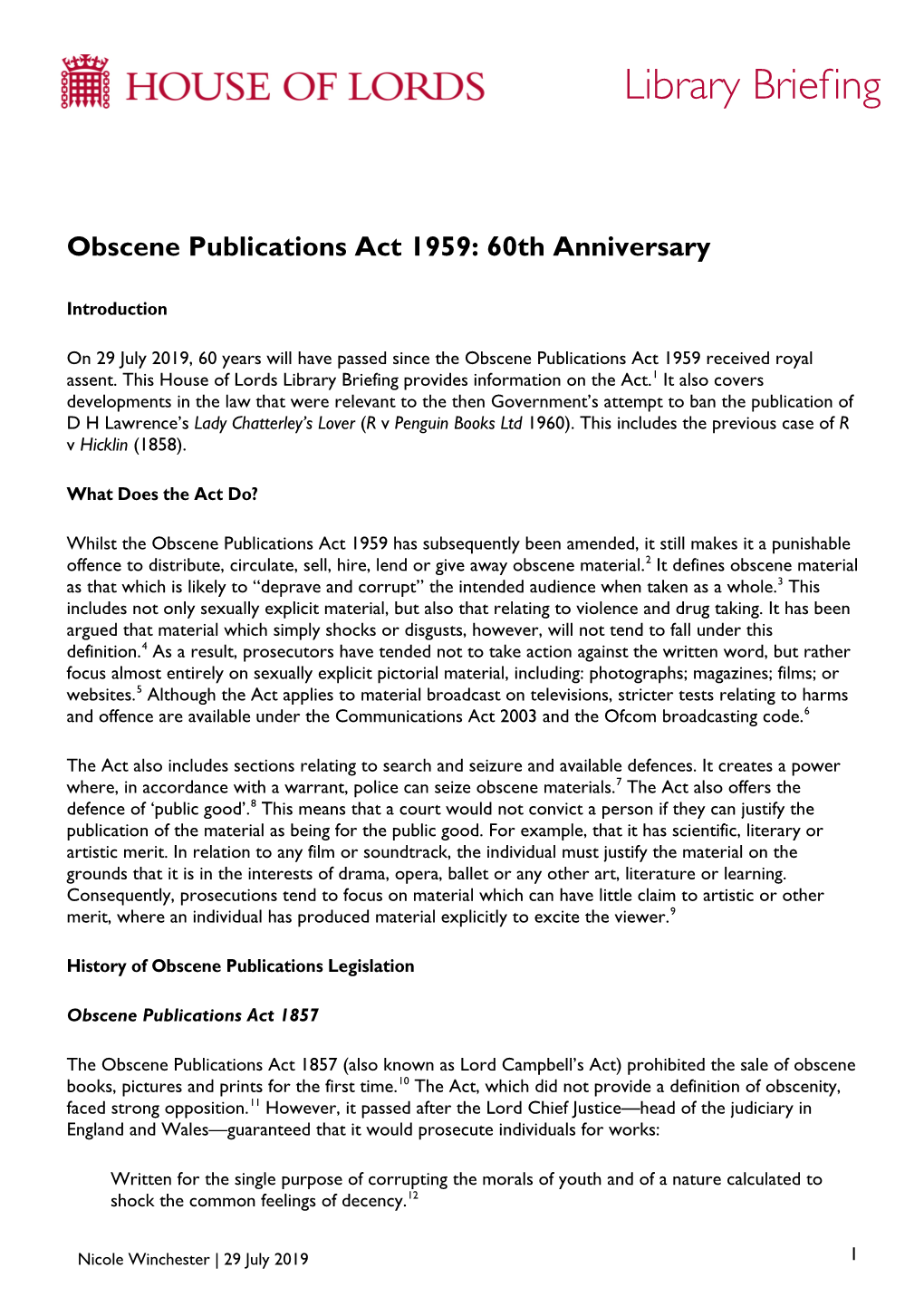 Obscene Publications Act 1959: 60Th Anniversary