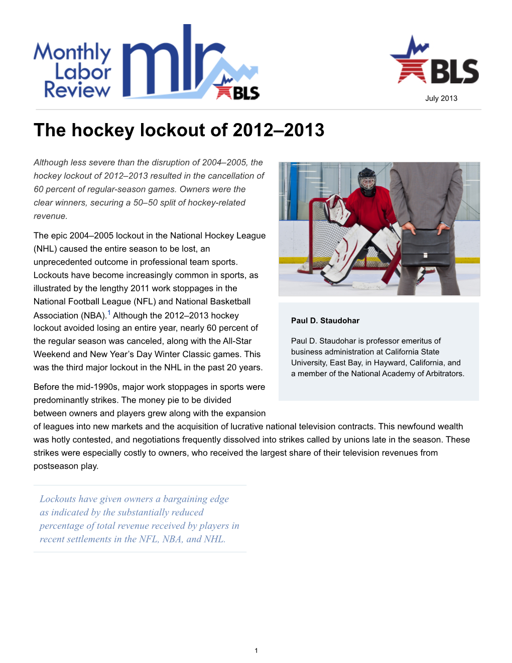 The Hockey Lockout of 2012–2013