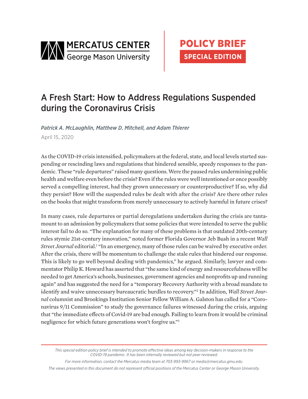 A Fresh Start: How to Address Regulations Suspended During the Coronavirus Crisis