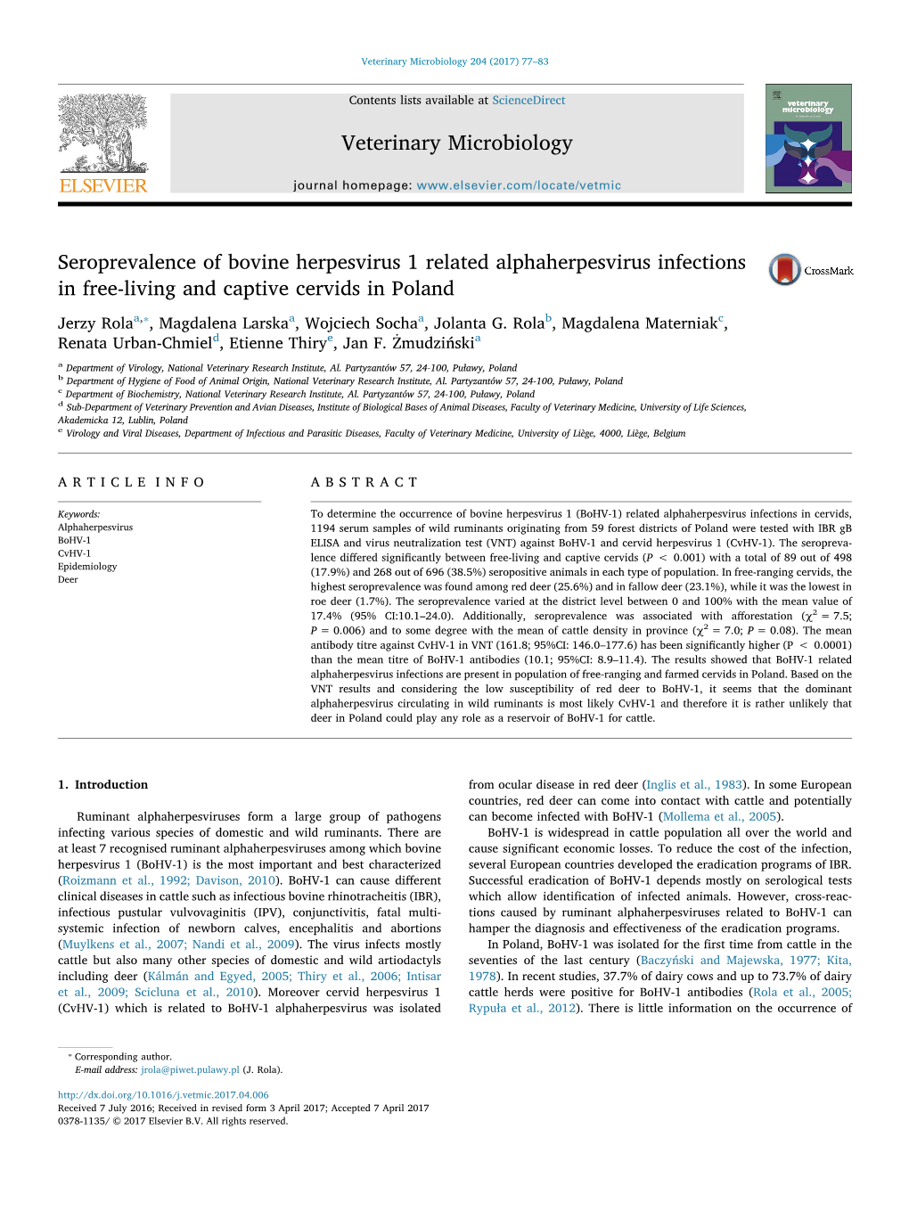 Seroprevalence of Bovine Herpesvirus 1 Related Alphaherpesvirus