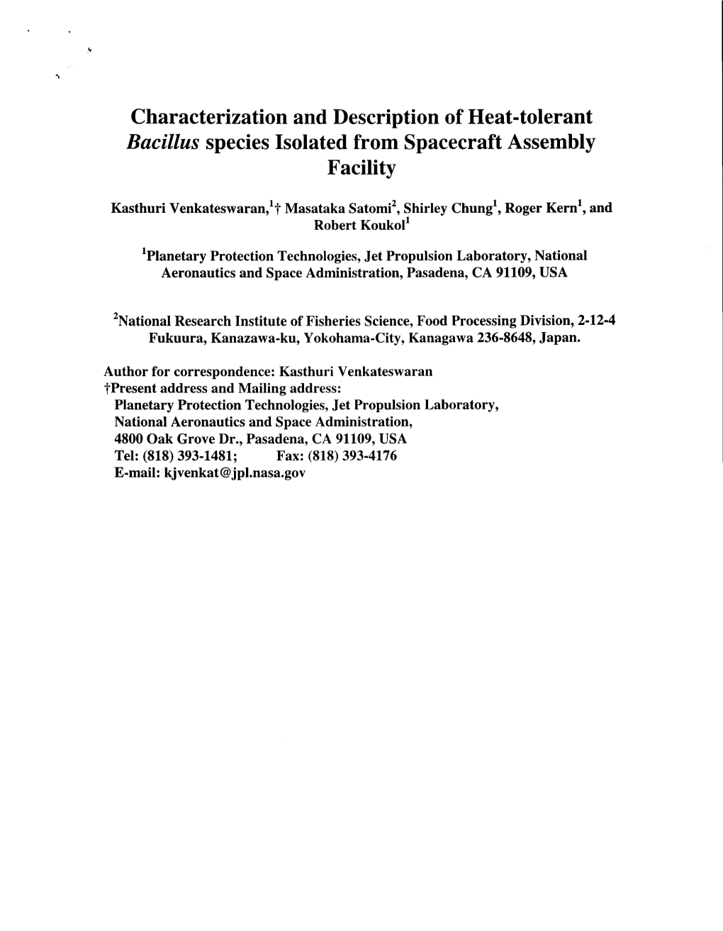 Characterization and Description of Heat-Tolerant Bacillus Species