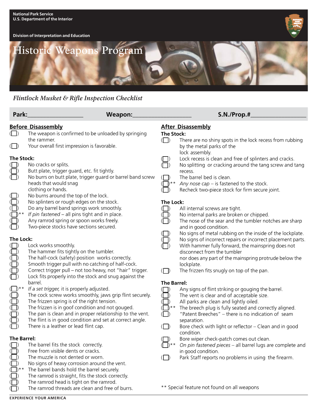 Flintlock Musket & Rifle Inspection Checklist