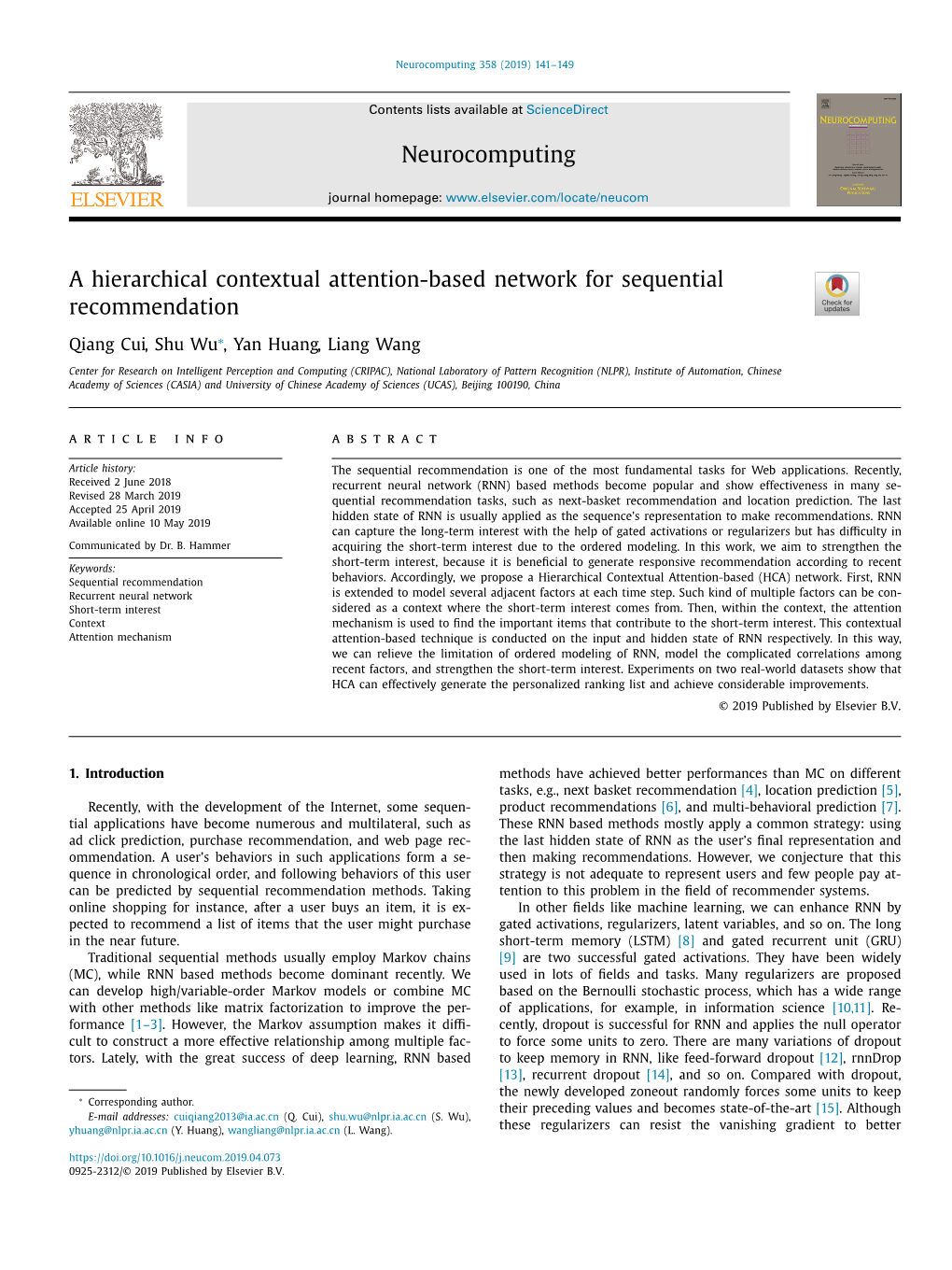 A Hierarchical Contextual Attention-Based Network for Sequential Recommendation