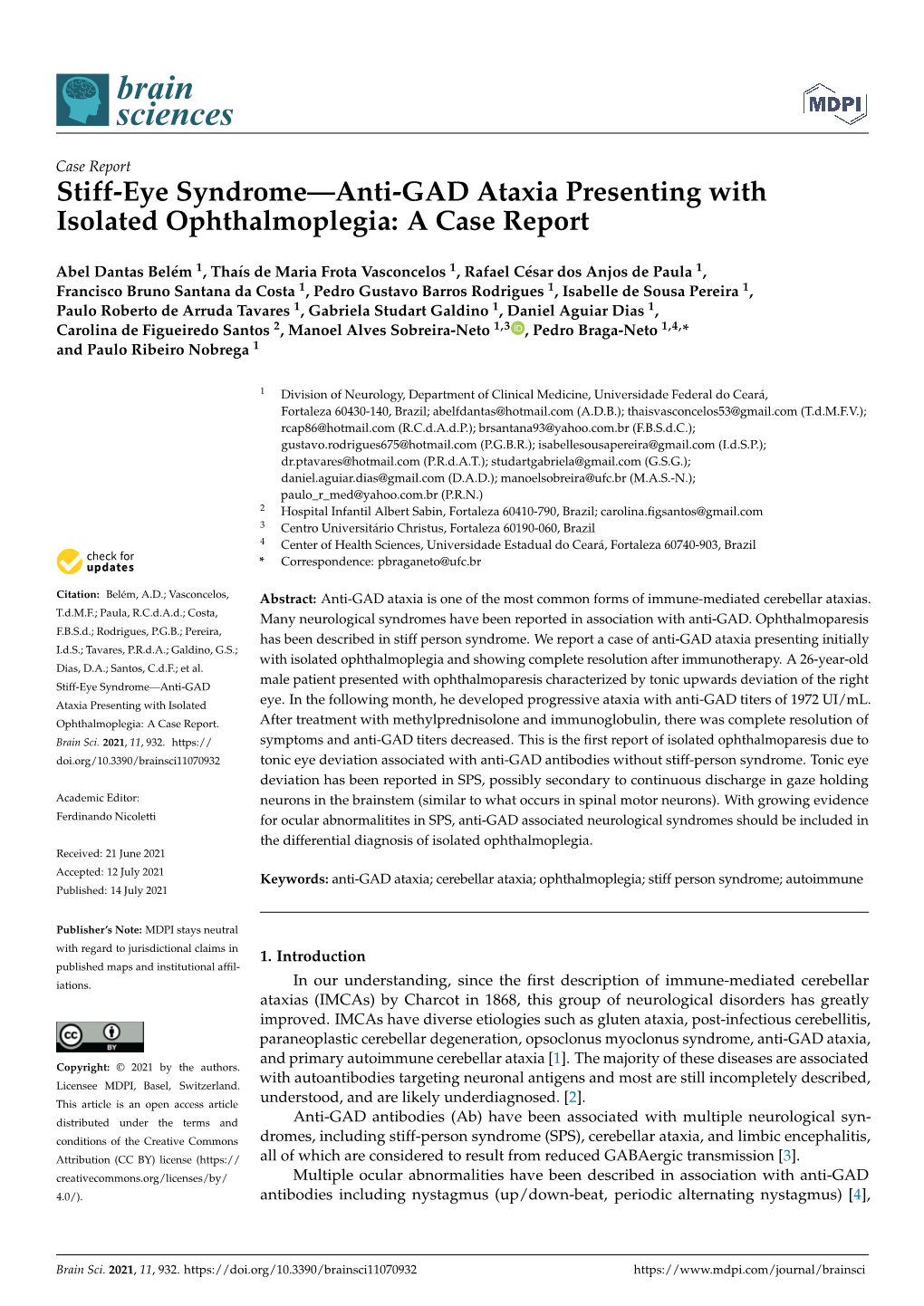 Stiff-Eye Syndrome—Anti-GAD Ataxia Presenting with Isolated Ophthalmoplegia: a Case Report