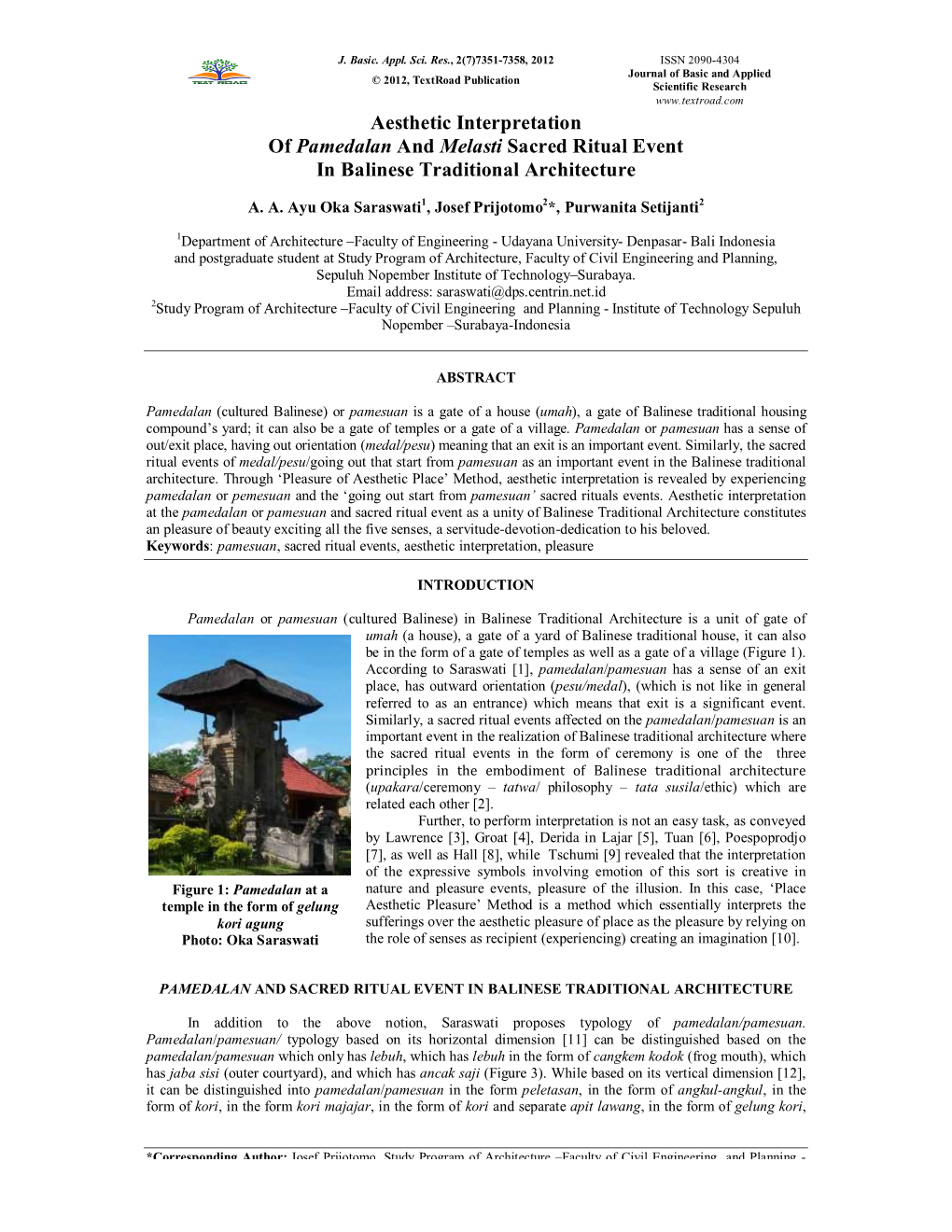 Aesthetic Interpretation of Pamedalan and Melasti Sacred Ritual Event in Balinese Traditional Architecture