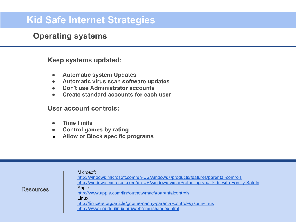 Kid Safe Internet Strategies Operating Systems