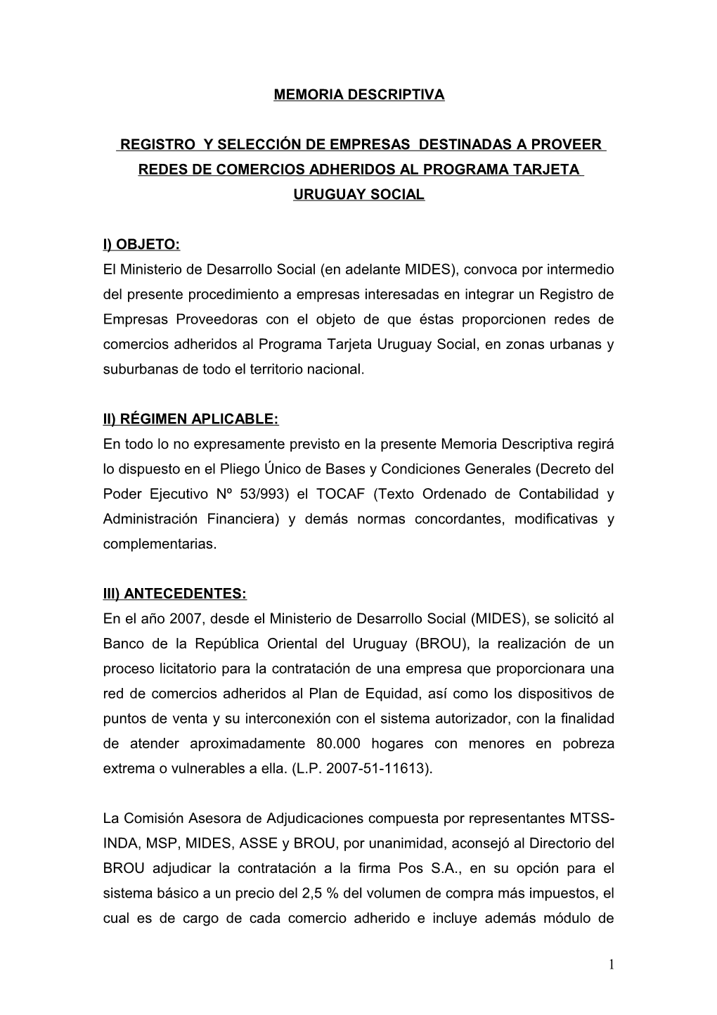 Memoria Descriptiva Registro Y Selección De Empresas