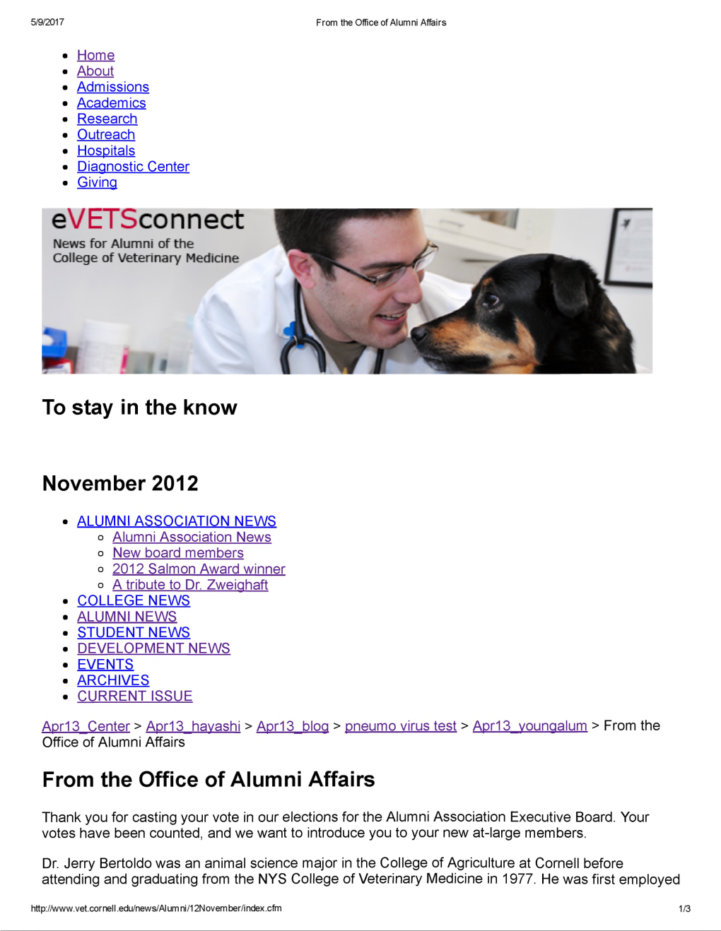 Evetsconnect News for Alumni of the College of Veterinary Medicine