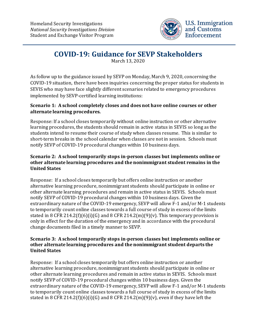 COVID-19: Guidance for SEVP Stakeholders March 13, 2020