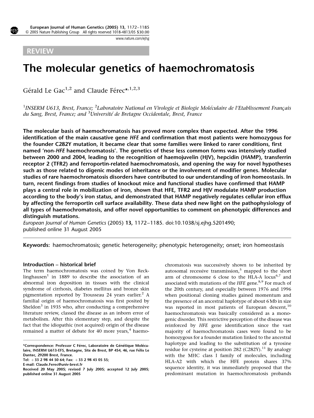 The Molecular Genetics of Haemochromatosis