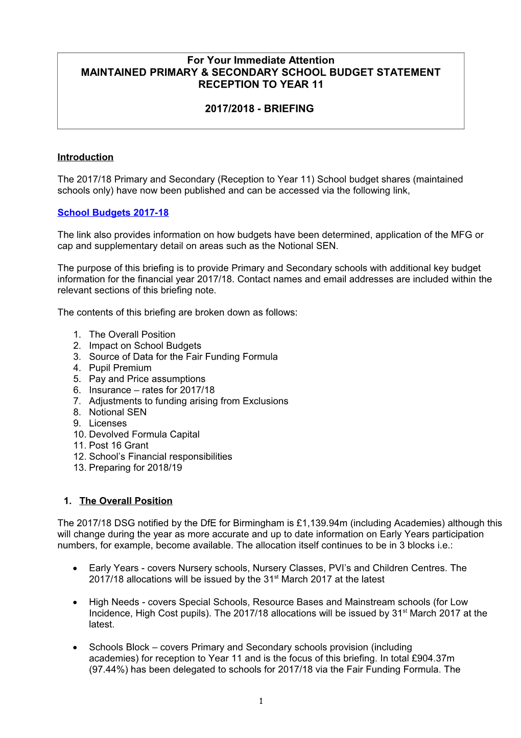 School Budget Statement 2011/12