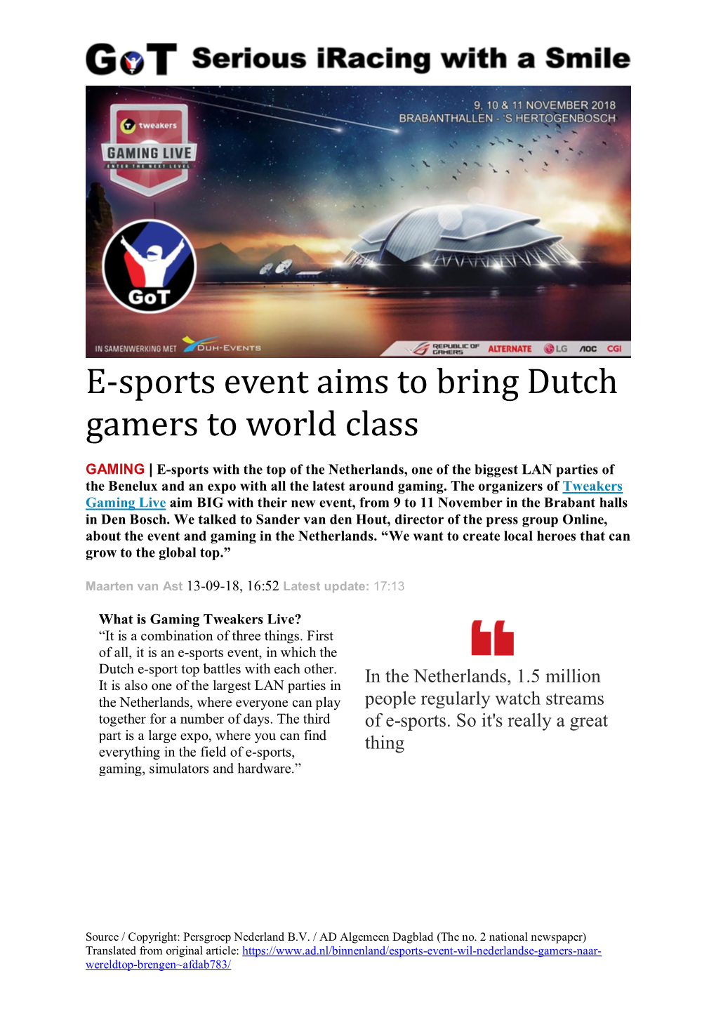 E-Sports Event Aims to Bring Dutch Gamers to World Class