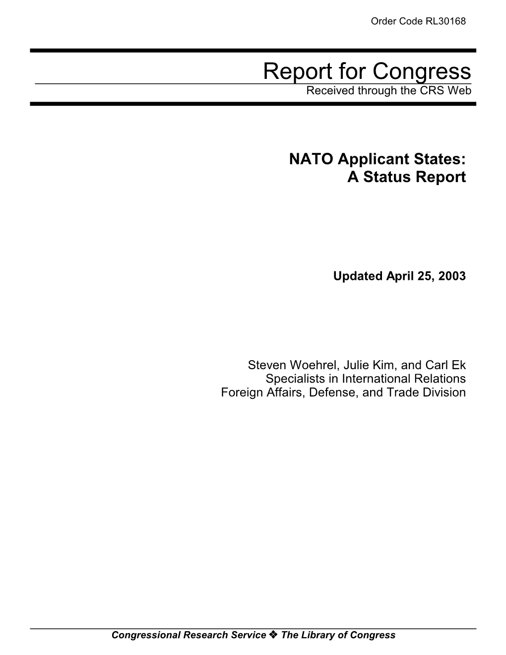 NATO Applicant States: a Status Report