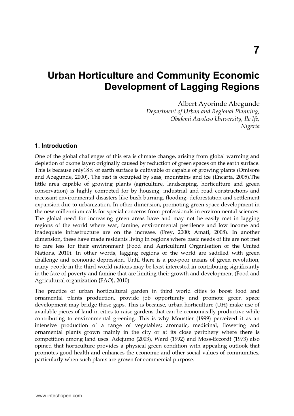 Urban Horticulture and Community Economic Development of Lagging Regions