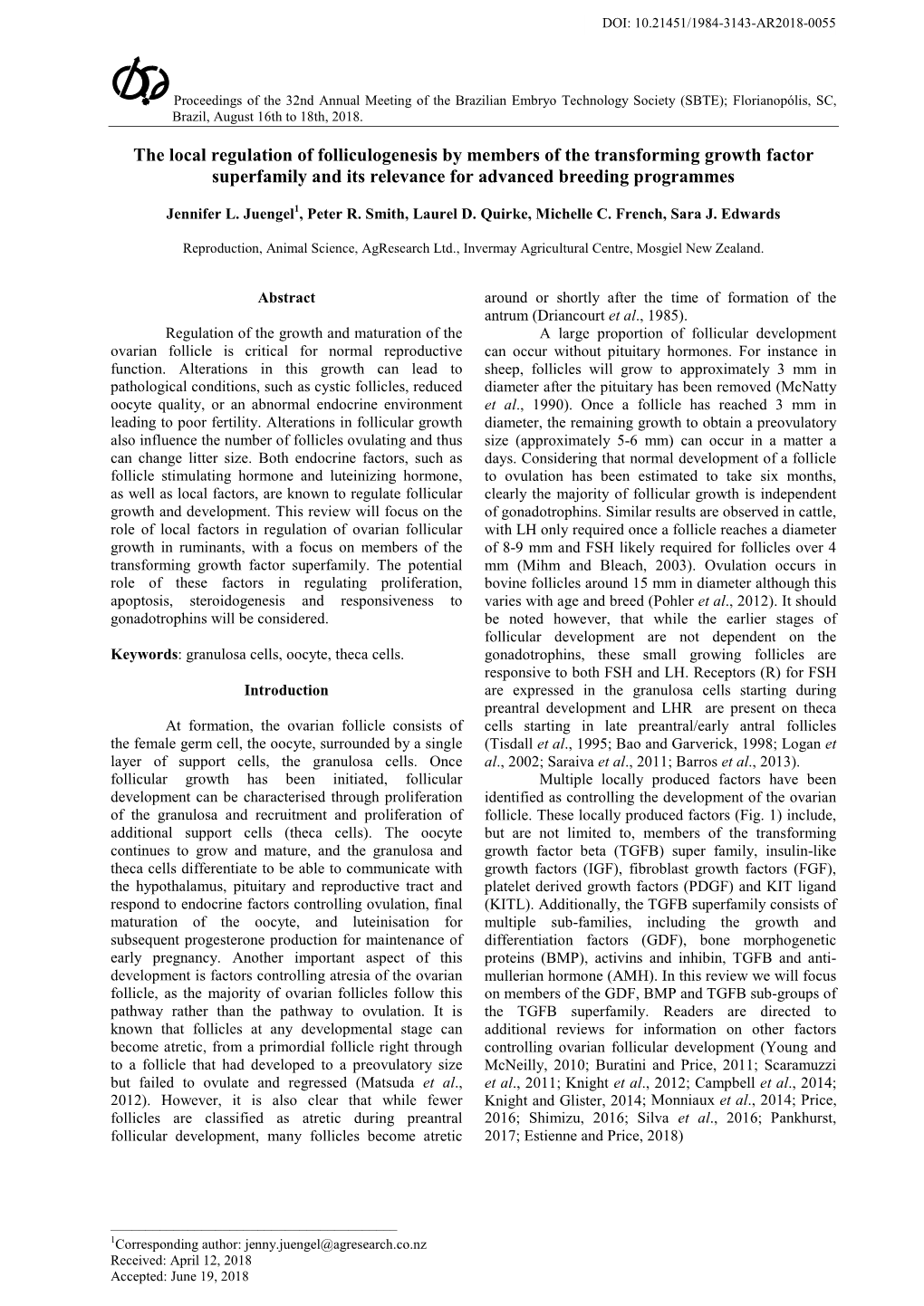 The Local Regulation of Folliculogenesis by Members of the Transforming Growth Factor Superfamily and Its Relevance for Advanced Breeding Programmes