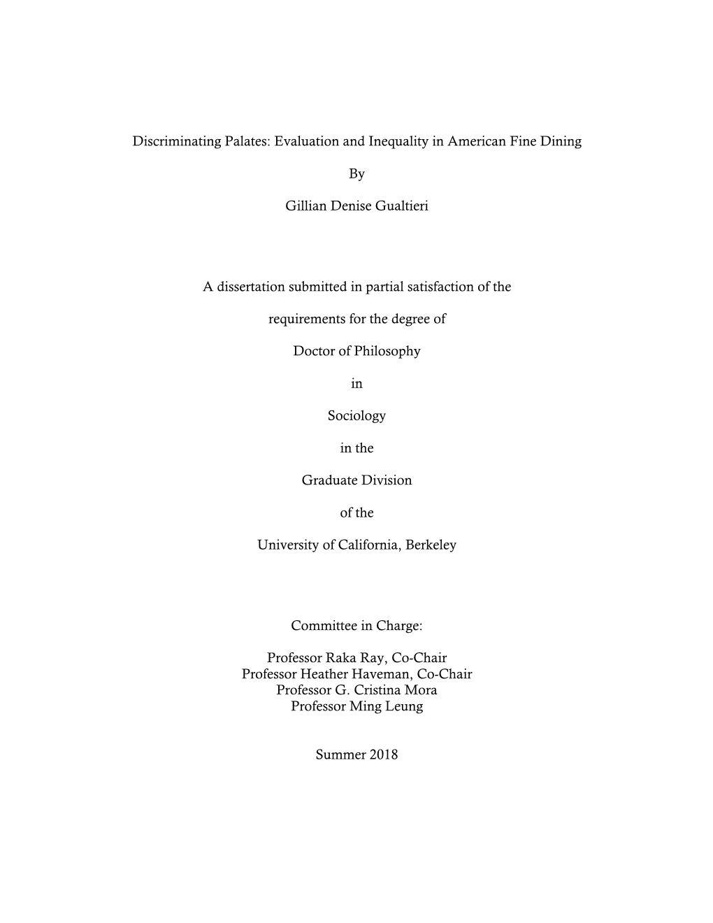 Discriminating Palates: Evaluation and Inequality in American Fine Dining