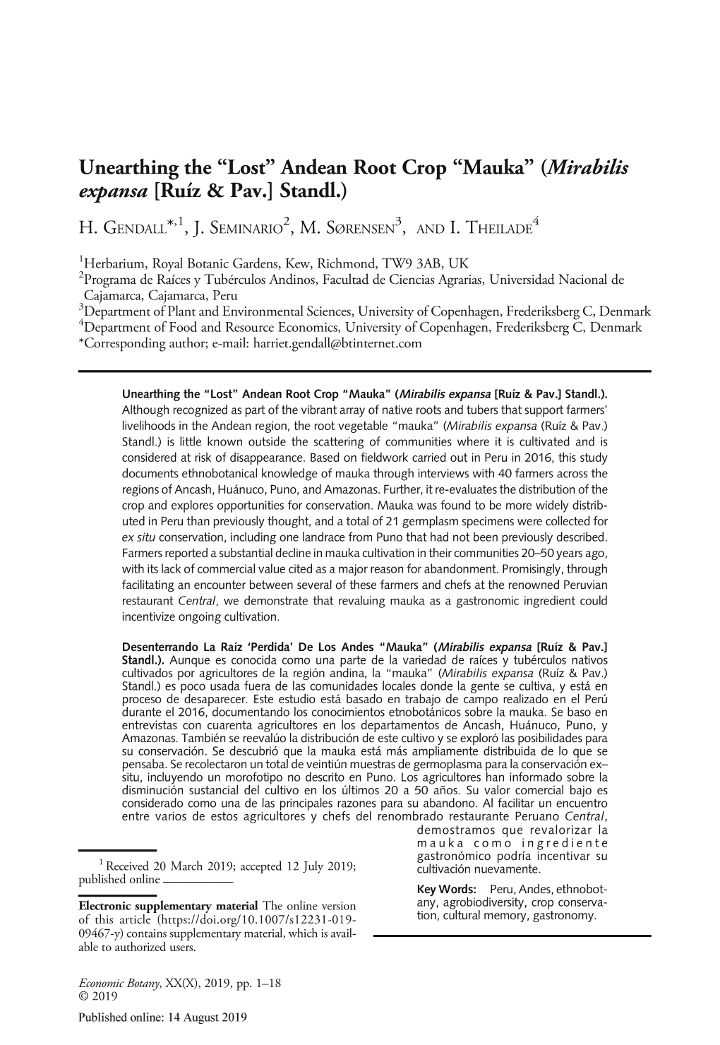 Unearthing the “Lost” Andean Root Crop “Mauka” (Mirabilis Expansa [Ruíz & Pav.] Standl.)