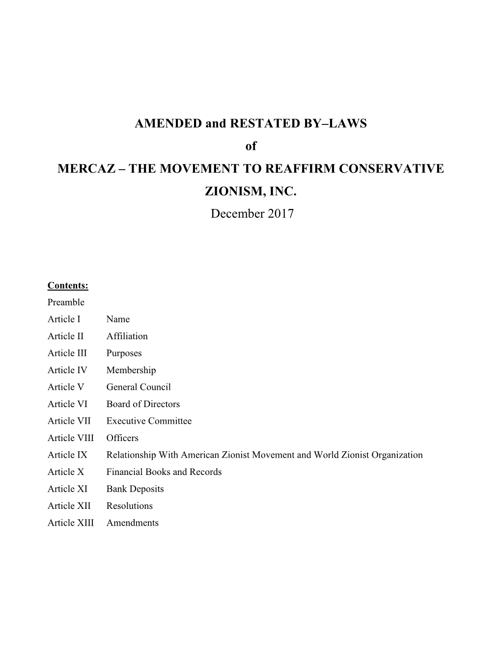 Mercaz By-Laws-5-2016 & Financial Protocols 12-2017