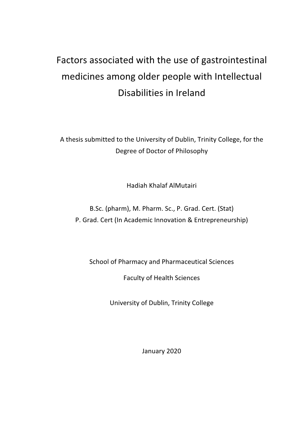 Factors Associated with the Use of Gastrointestinal Medicines Among Older People with Intellectual Disabilities in Ireland