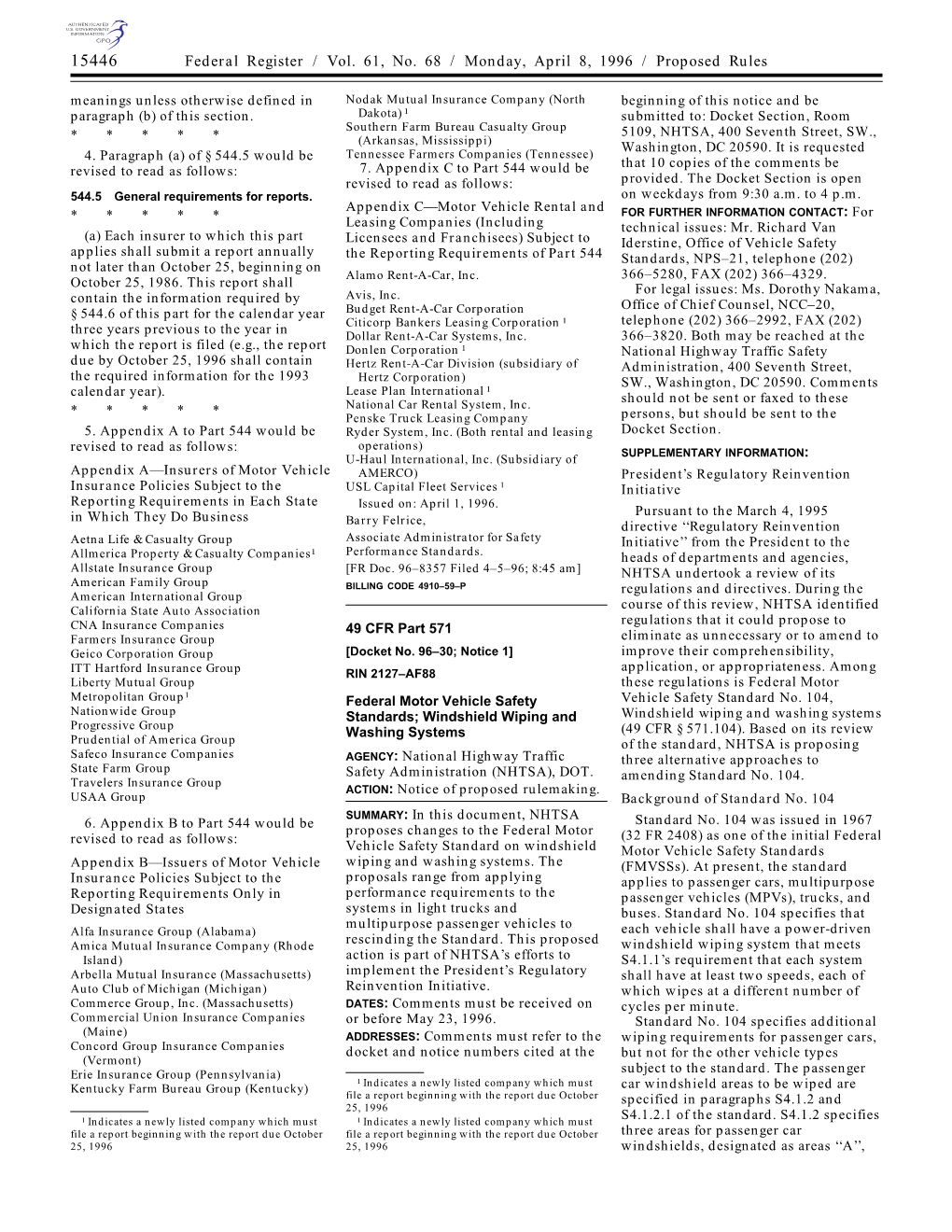 Federal Register / Vol. 61, No. 68 / Monday, April 8, 1996 / Proposed