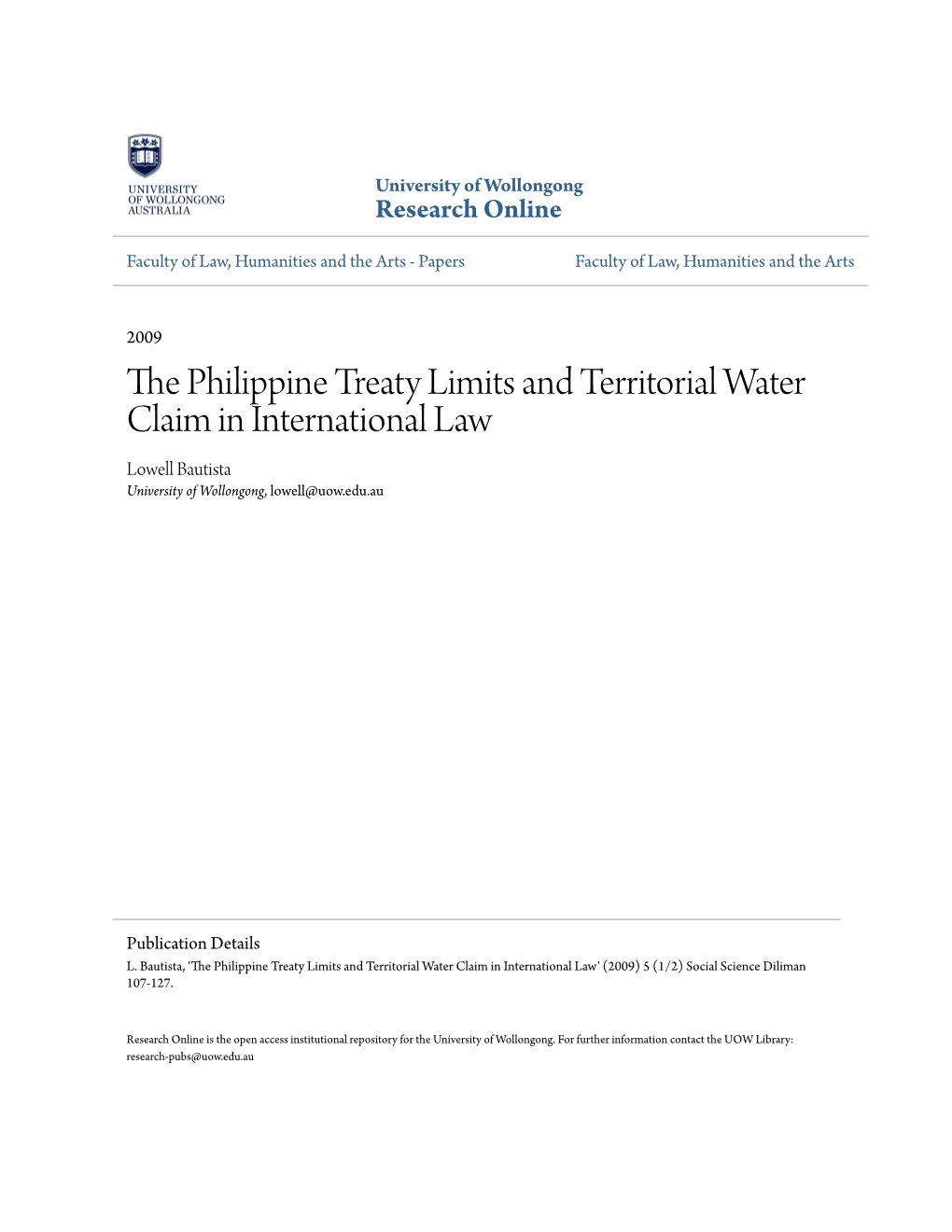 The Philippine Treaty Limits and Territorial Water Claim In