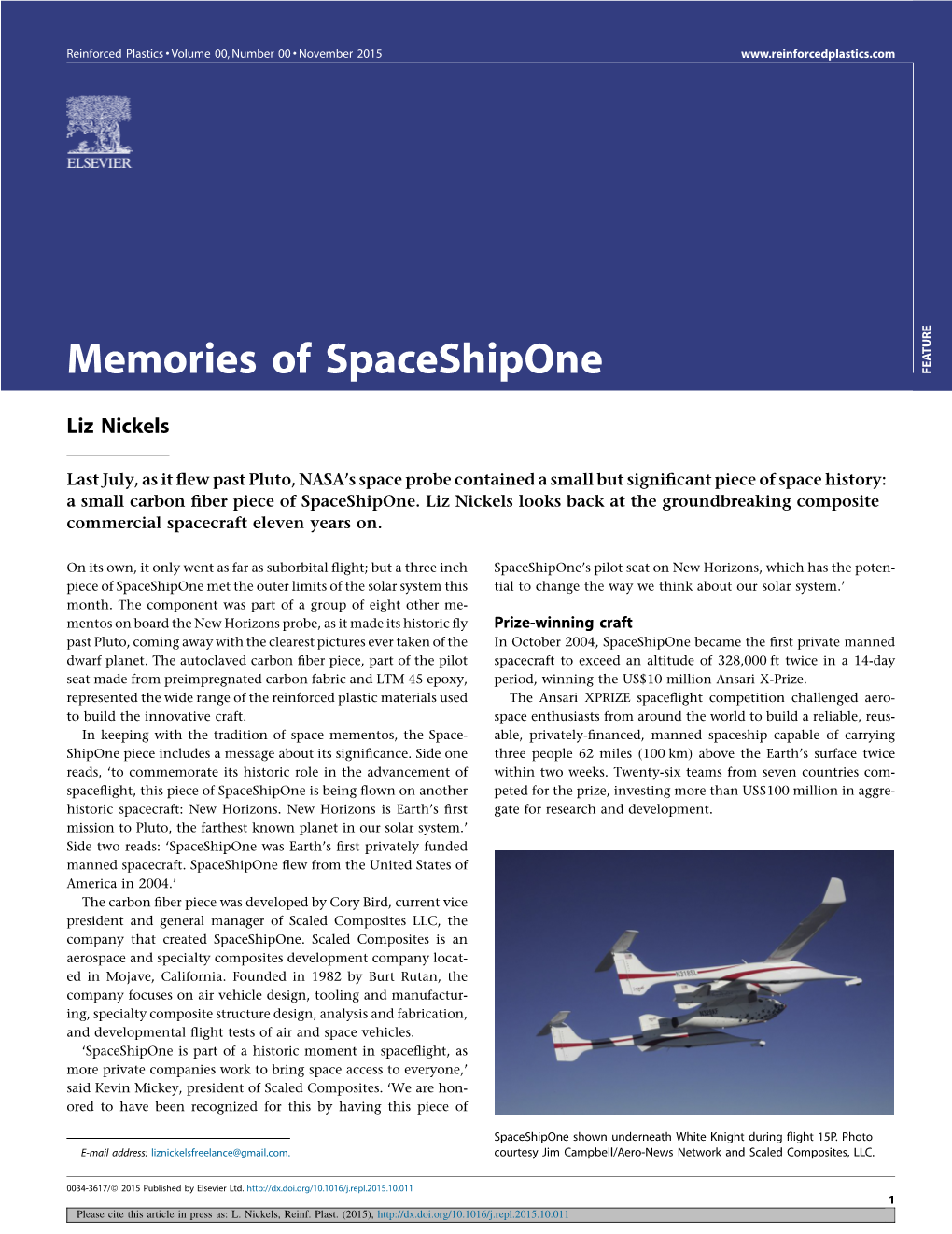 Memories of Spaceshipone FEATURE