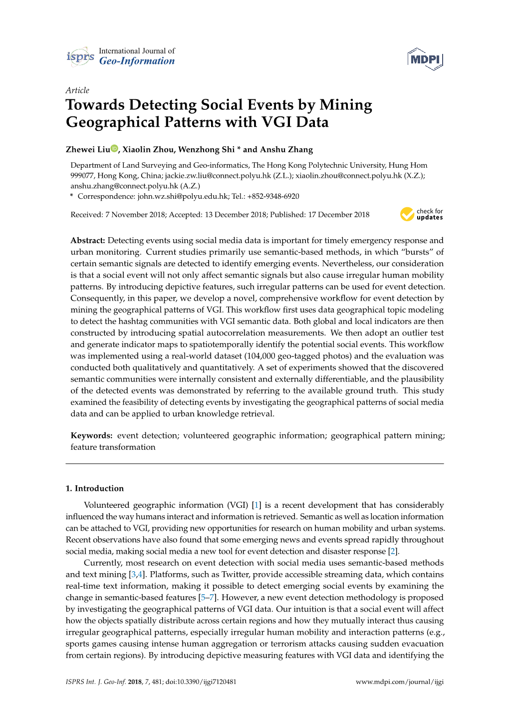 Towards Detecting Social Events by Mining Geographical Patterns with VGI Data