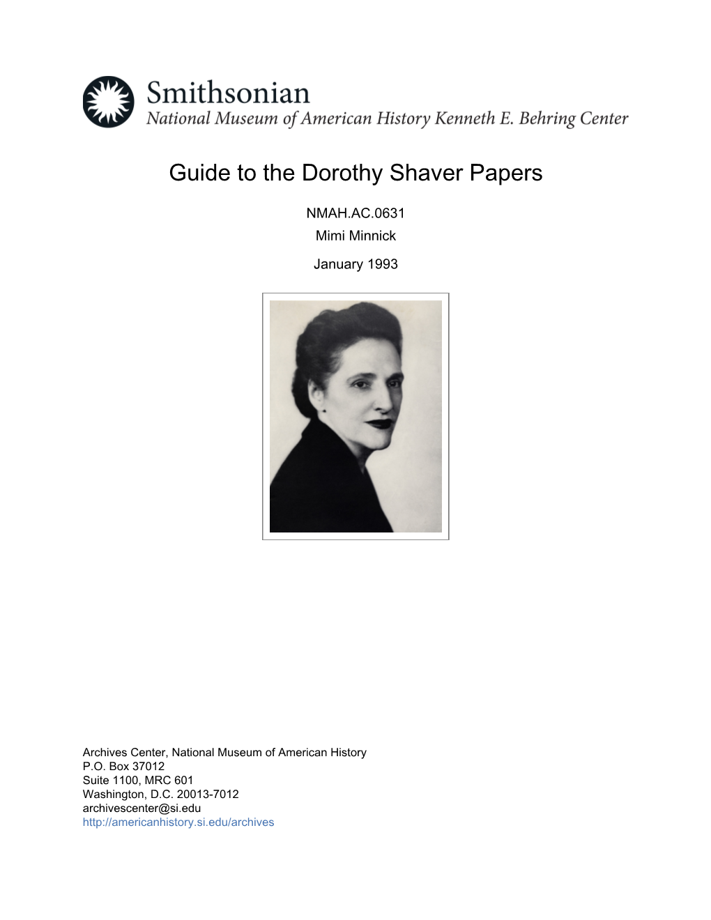 Guide to the Dorothy Shaver Papers