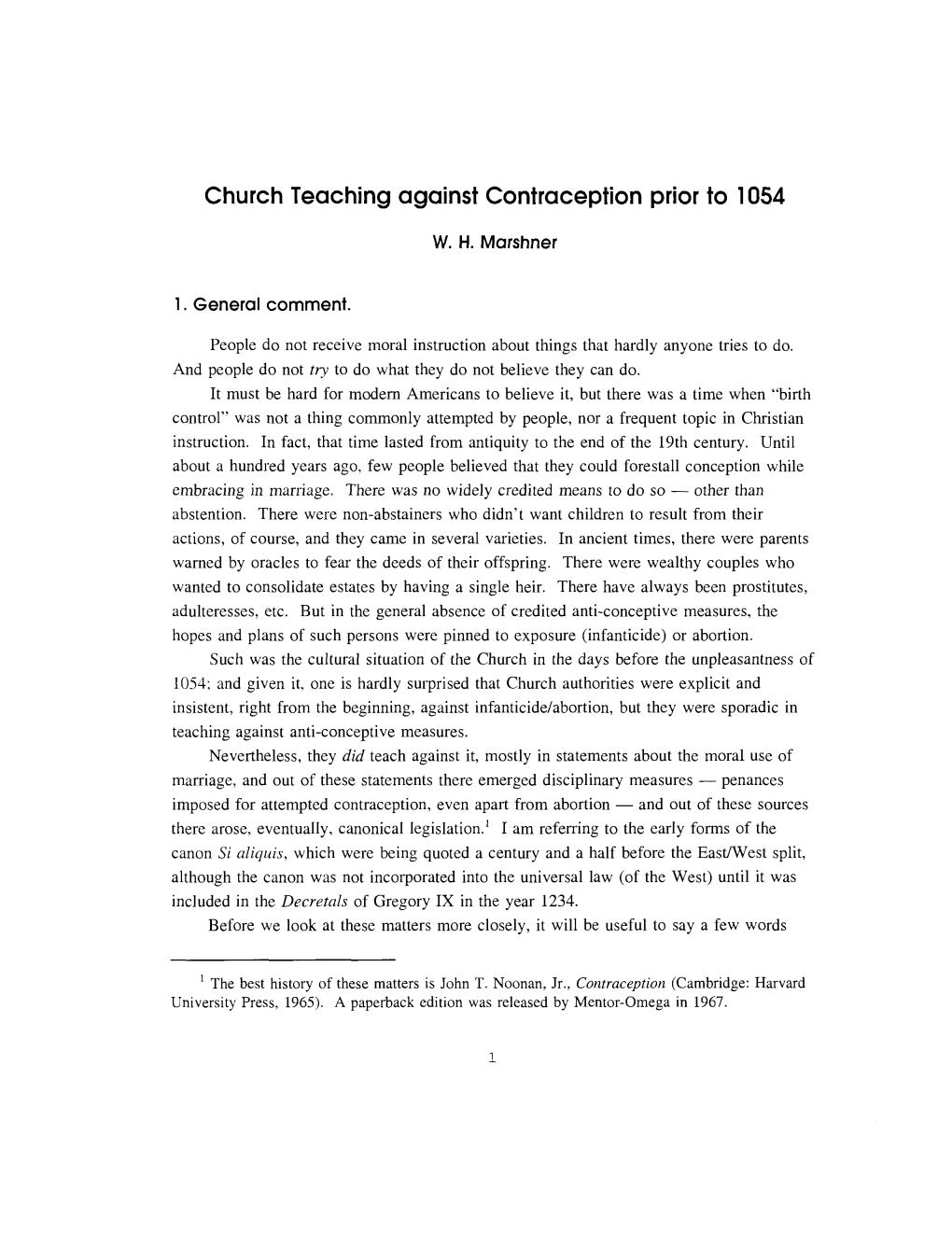 Church Teaching Against Contraception Prior to 1054