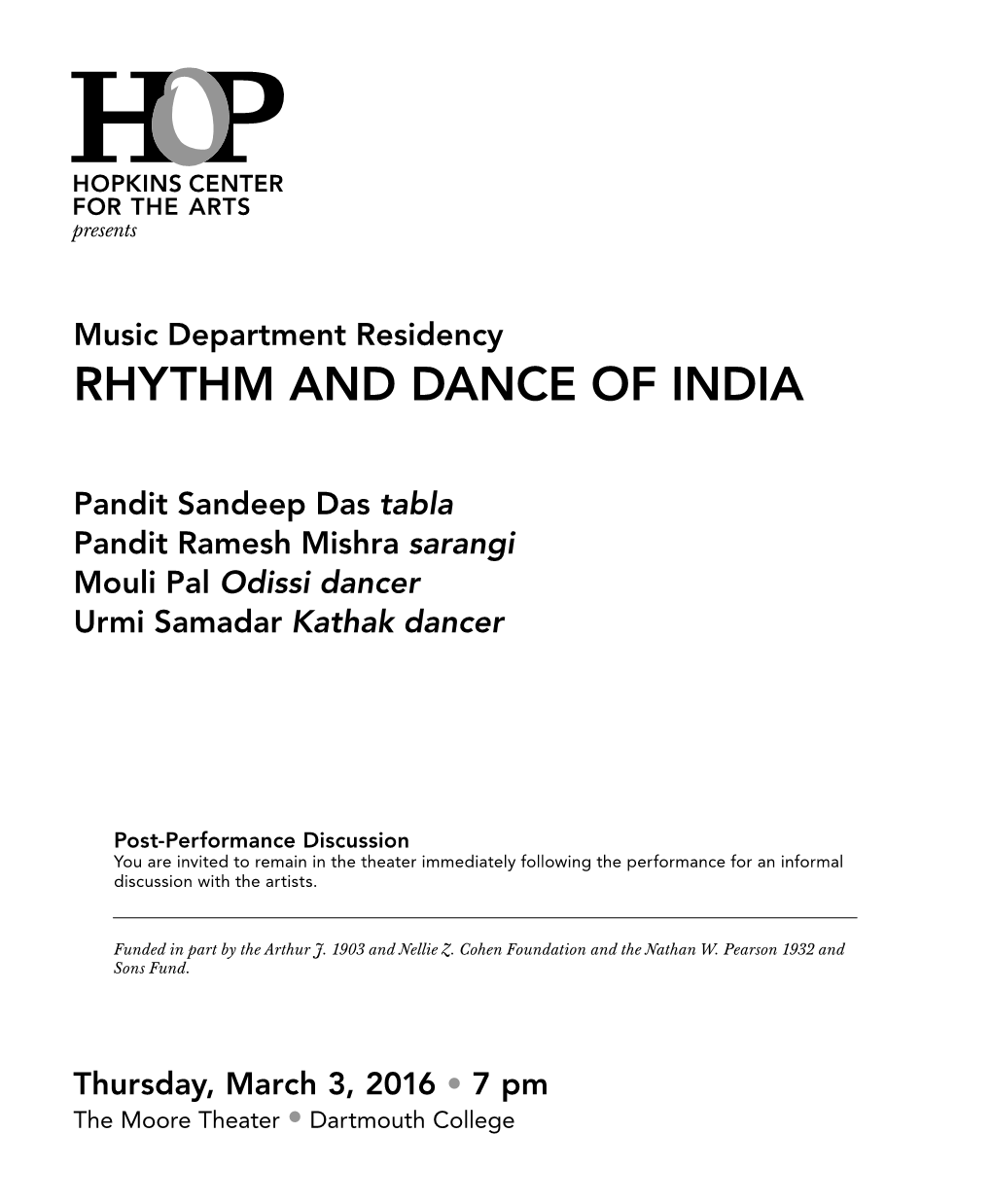 Rhythm and Dance of India Playbill